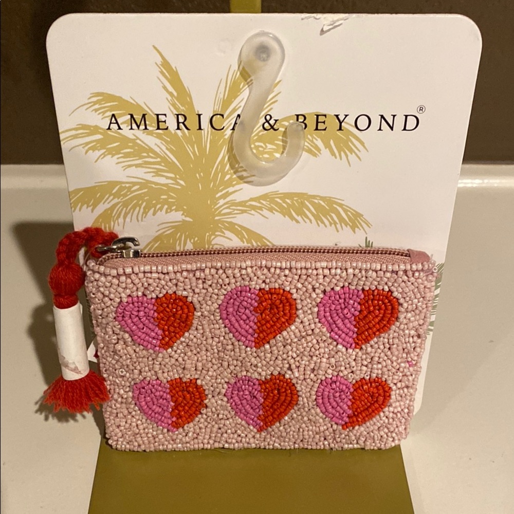 Viral TikTok Beaded Bag - Pink Beaded Heart Coin Pouch